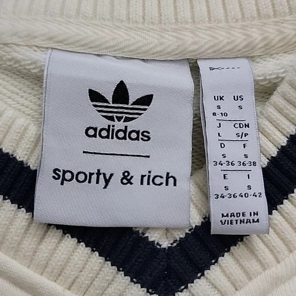 Adidas x Sporty & Rich V Neck Sweatshirt in Cream White Small - Picture 5 of 5